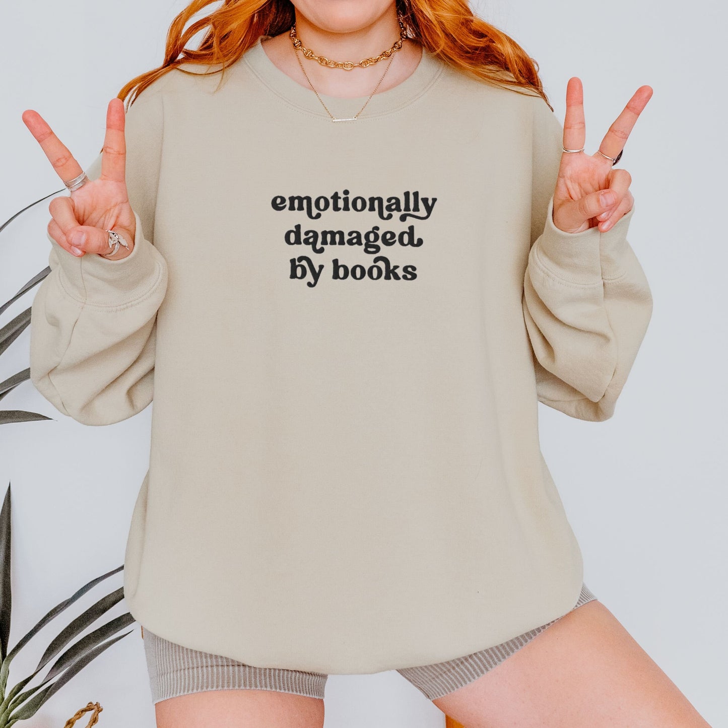 Book Embroidered Sweatshirt, Emotionally Damaged By Books Bookish Crewneck Romantasy Shirt Book Hangover YA Dark Romance Book Club Gifts