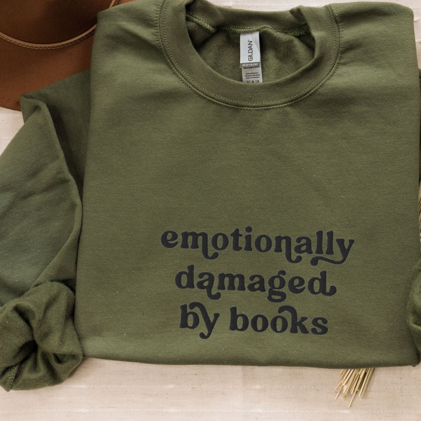 Book Embroidered Sweatshirt, Emotionally Damaged By Books Bookish Crewneck Romantasy Shirt Book Hangover YA Dark Romance Book Club Gifts