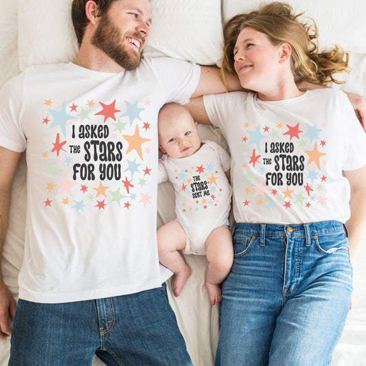 The Stars Mama Mini Shirts, Baby Bodysuit Gender Neutral Matching Family Tees IVF Adoption Gifts Rainbow Newborn Baby Gift Star Themed Party