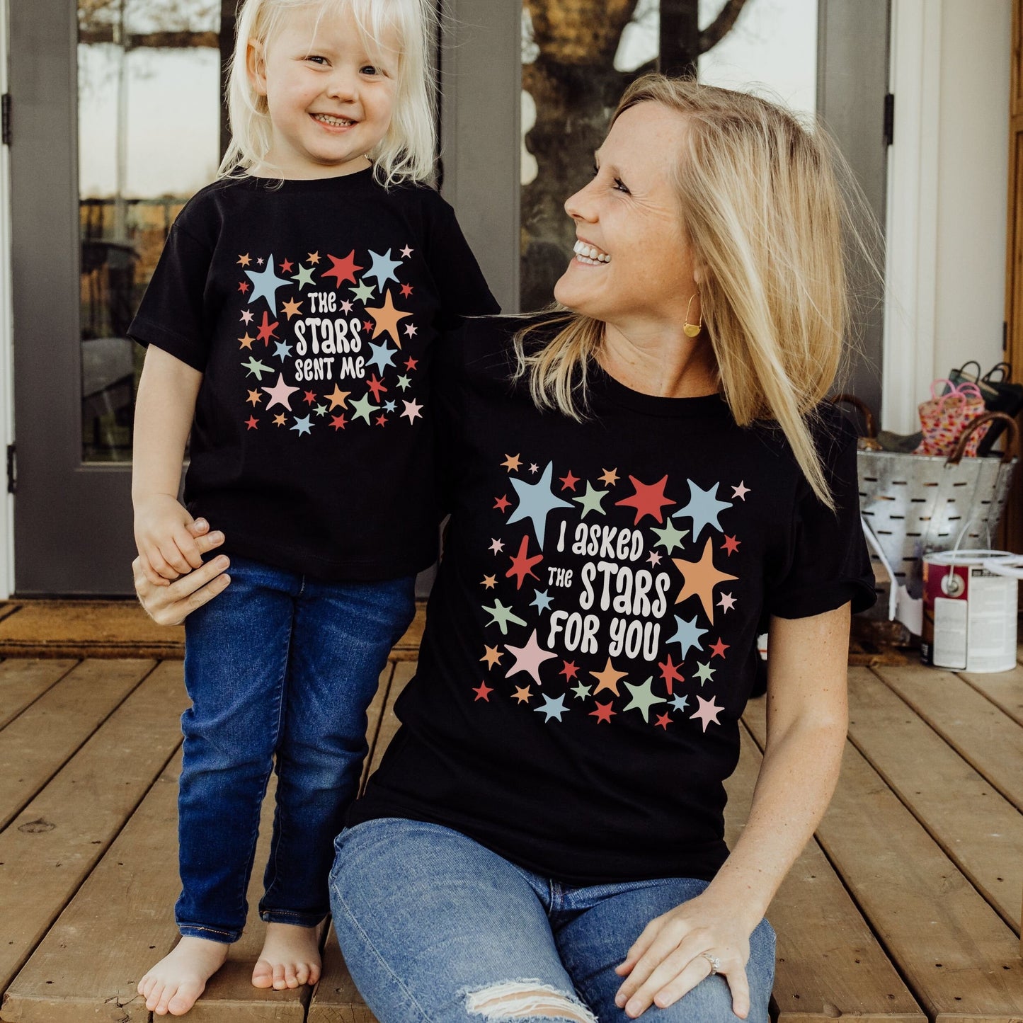 The Stars Mama Mini Shirts, Baby Bodysuit Gender Neutral Matching Family Tees IVF Adoption Gifts Rainbow Newborn Baby Gift Star Themed Party