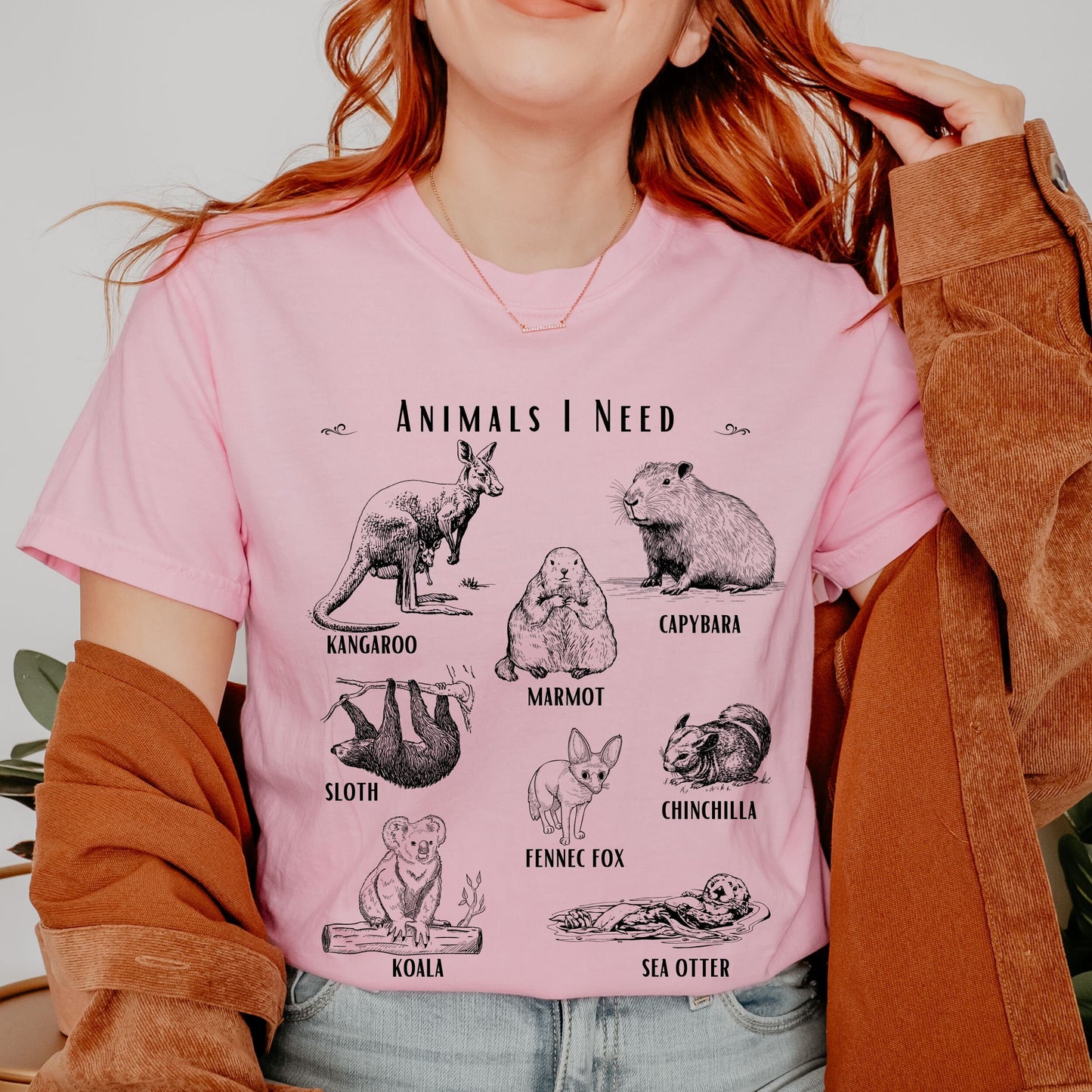 Animals I need, Animal Lover Gift Capybara Shirt Fennec Fox Sloth Shirt Groundhog Sea Otter Shirt Nature Shirt Meme Shirt, Teen Girl Gift