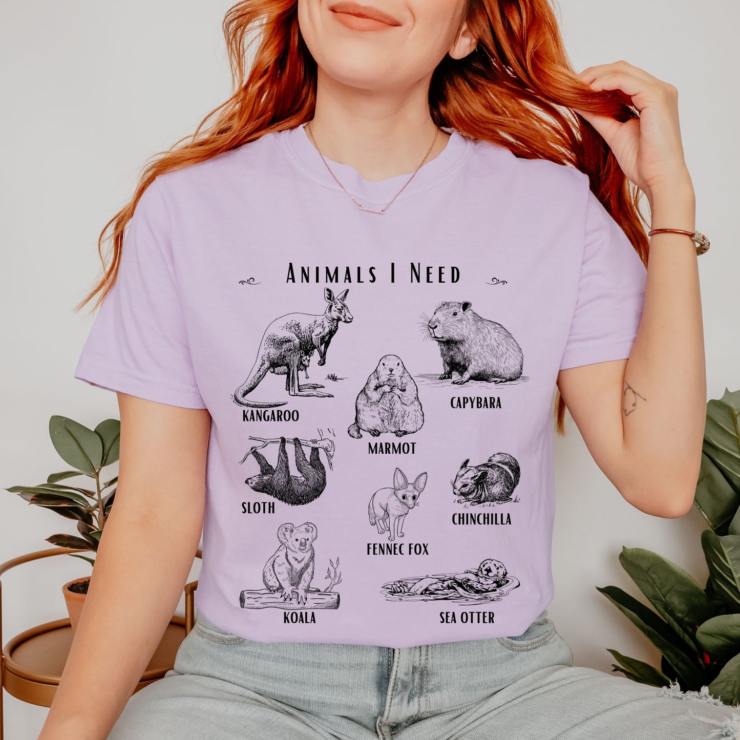 Animals I need, Animal Lover Gift Capybara Shirt Fennec Fox Sloth Shirt Groundhog Sea Otter Shirt Nature Shirt Meme Shirt, Teen Girl Gift