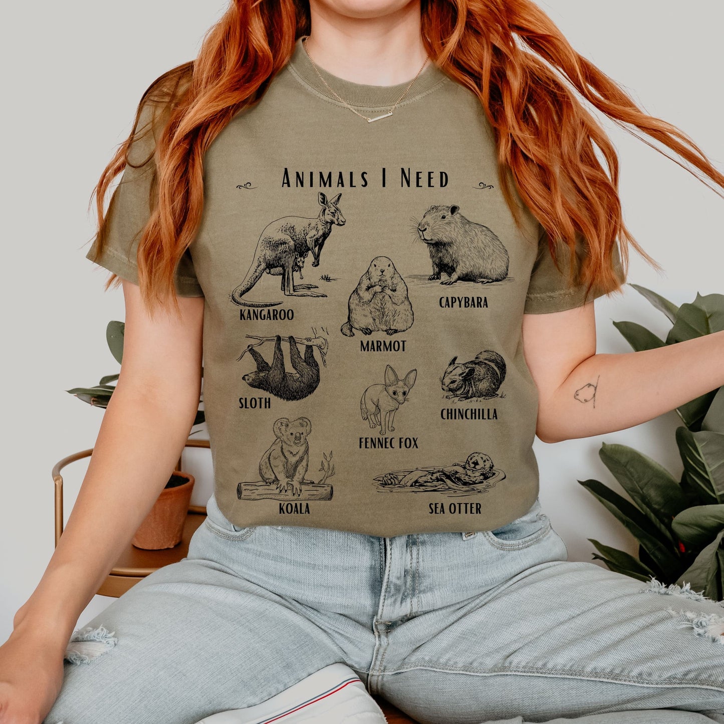Animals I need, Animal Lover Gift Capybara Shirt Fennec Fox Sloth Shirt Groundhog Sea Otter Shirt Nature Shirt Meme Shirt, Teen Girl Gift