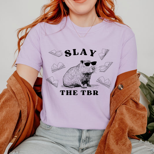 Capybara Shirt, To Be Read, Death By TBR Comfort Colors TShirt Bookish Things Booktok Meme Shirt Capybara Gifts Booklover Shirt Capy Lover