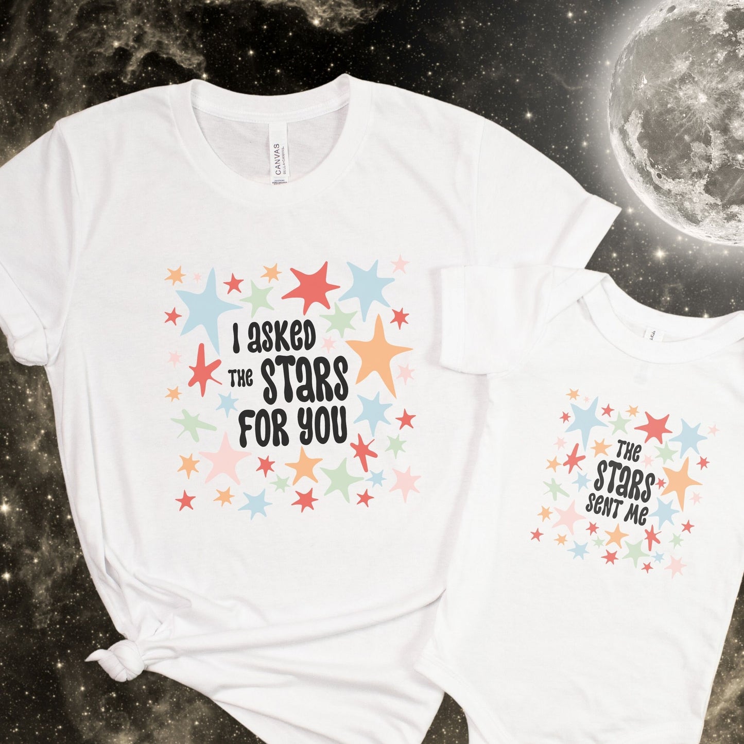 The Stars Mama Mini Shirts, Baby Bodysuit Gender Neutral Matching Family Tees IVF Adoption Gifts Rainbow Newborn Baby Gift Star Themed Party