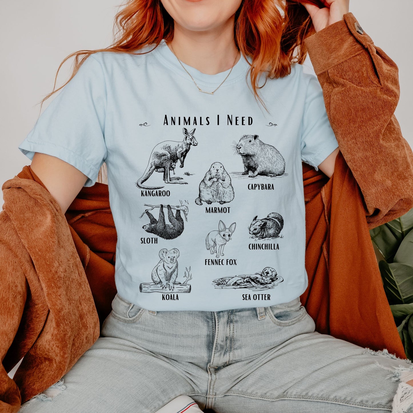 Animals I need, Animal Lover Gift Capybara Shirt Fennec Fox Sloth Shirt Groundhog Sea Otter Shirt Nature Shirt Meme Shirt, Teen Girl Gift