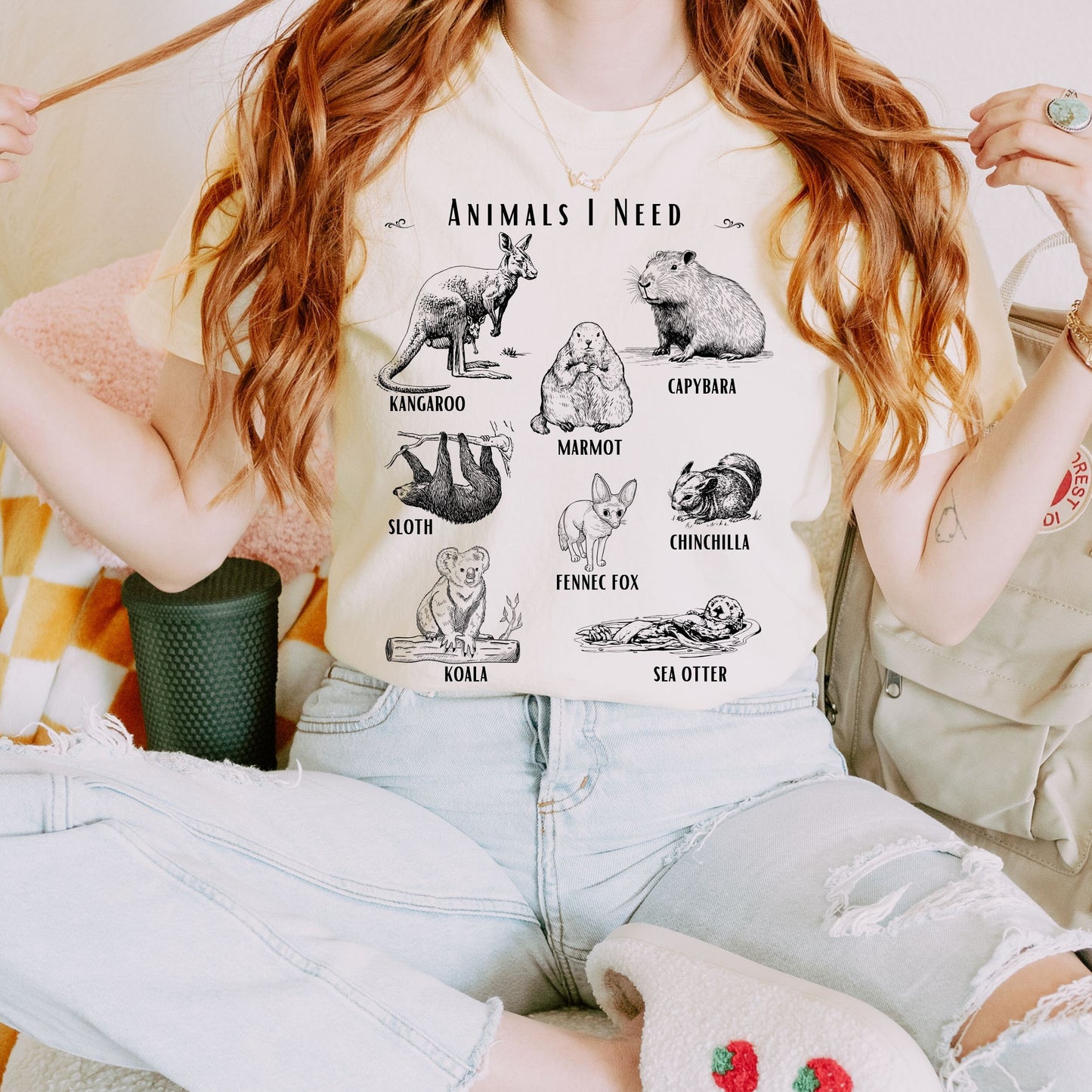 Animals I need, Animal Lover Gift Capybara Shirt Fennec Fox Sloth Shirt Groundhog Sea Otter Shirt Nature Shirt Meme Shirt, Teen Girl Gift