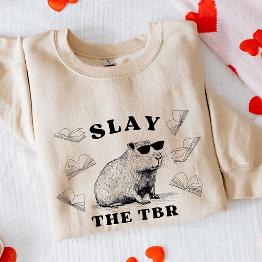 Capybara Sweatshirt, To Be Read Sweatshirt, Bookish Things Capybara Gifts Death By TBR, Capybara Shirt Meme Sweatshirt Booklove Gift Booktok