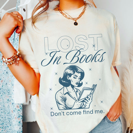 Lost In Books Comfort Colors TShirt Library Book Addict Shirt Enemies To Lovers Booktrovert Shirt Bookish Things Dark Romance Book Apparel