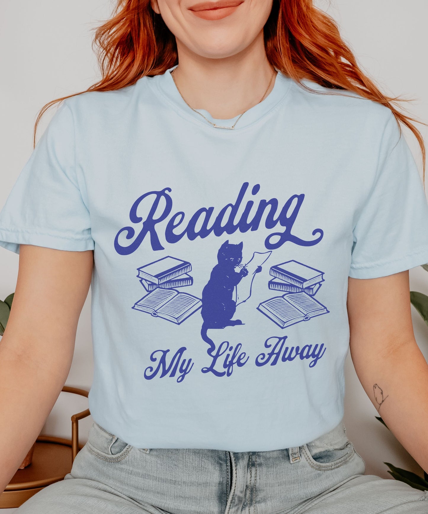 Reading My Life Away Cat Reading Shirt Books and Cat TShirt Bookish Things Booklover Gifts Death by tbr Reader Cat Tee Fantasy Romance