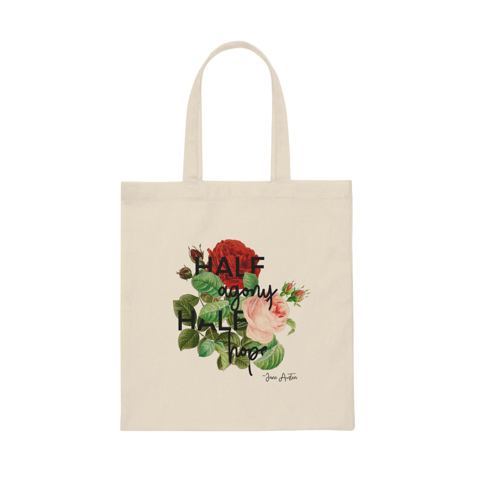 Jane Austen Tote Bag Half Agony Half Hope Jane Austen Quote,Jane Austen Gifts Bookish Gift Floral Tote Bag Cottagecore Bag Library Bag