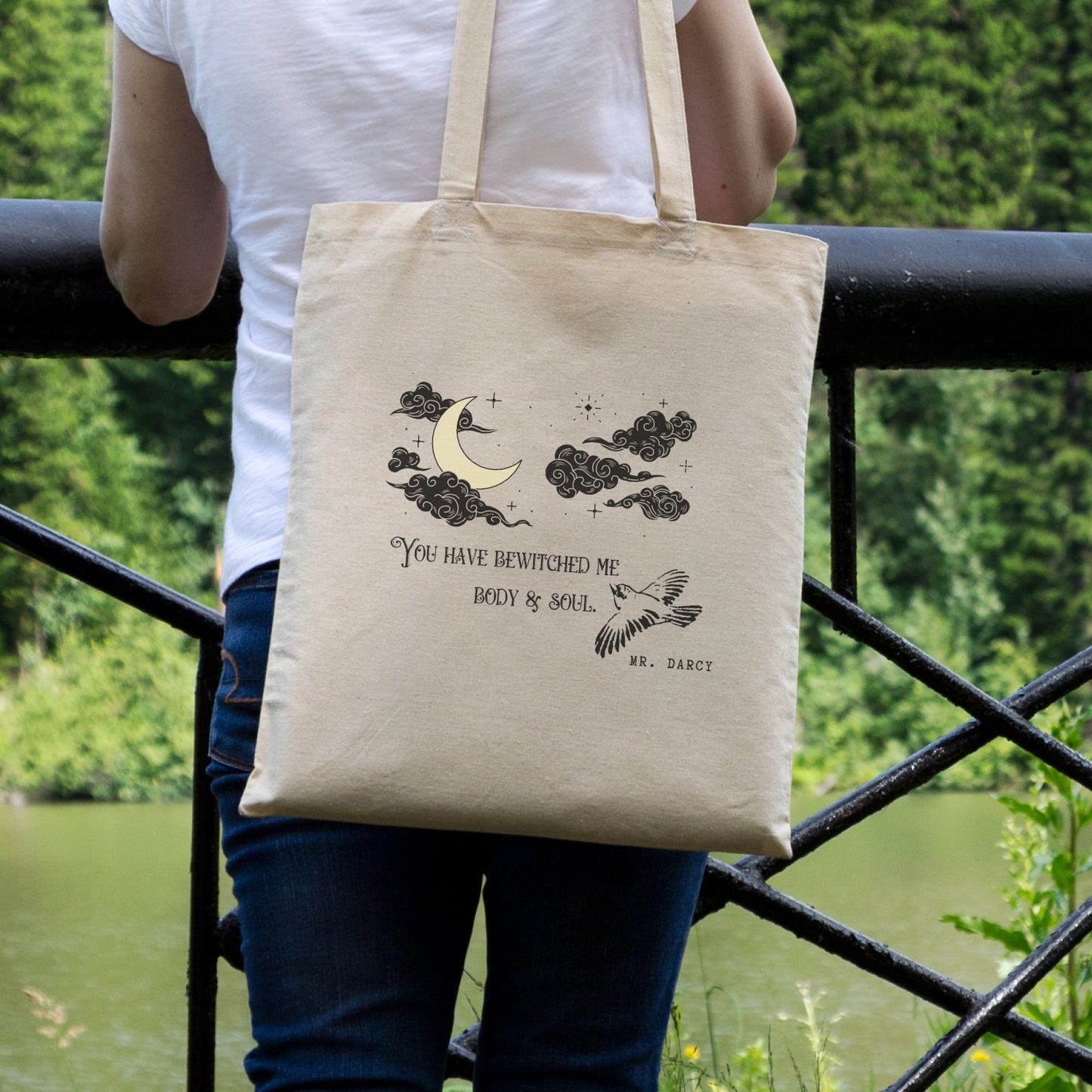 Jane Austen Tote Bag Mr Darcy Pride and Prejudice Jane Austen Quote Bird Tote Bag Literary Gift Bookish Tote Bag Light Academia Tote Bag