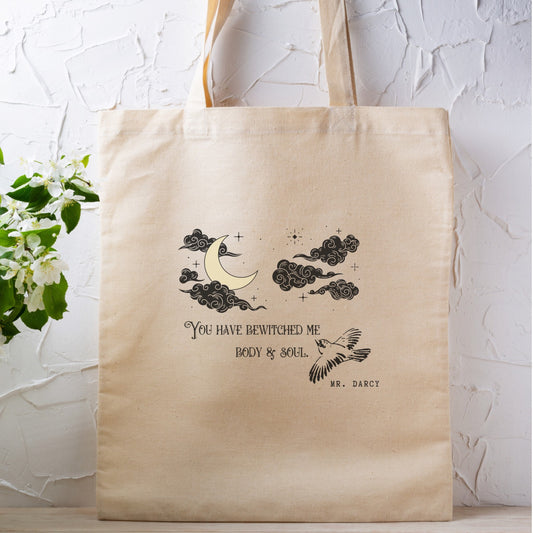 Jane Austen Tote Bag Mr Darcy Pride and Prejudice Jane Austen Quote Bird Tote Bag Literary Gift Bookish Tote Bag Light Academia Tote Bag