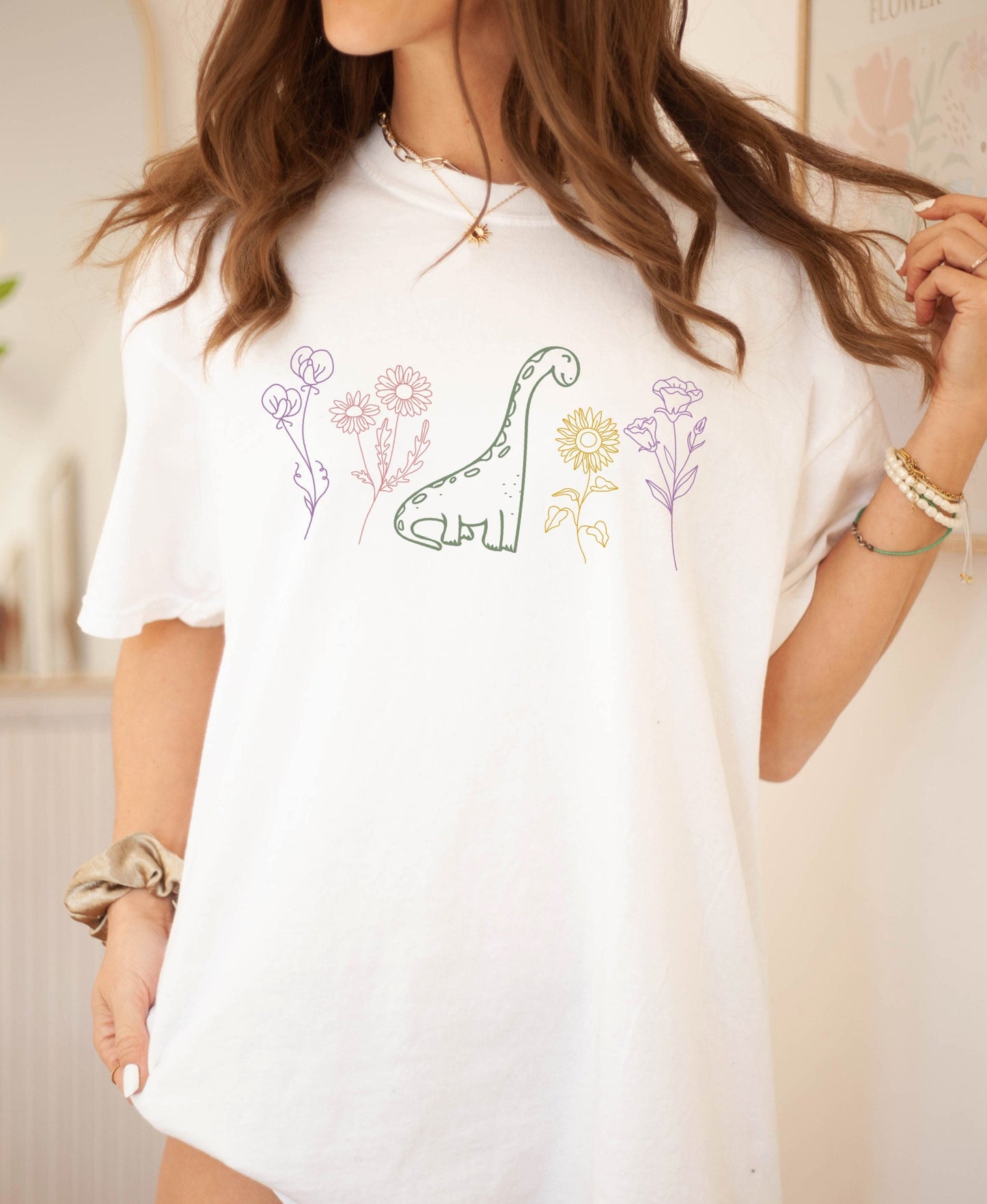 Dinosaur Shirt for Women Adult Dinosaur Shirt Comfort Colors® Dinosaur TShirt Wildflower Shirt Vegetarian Dino Shirt Minimalist Women Shirt