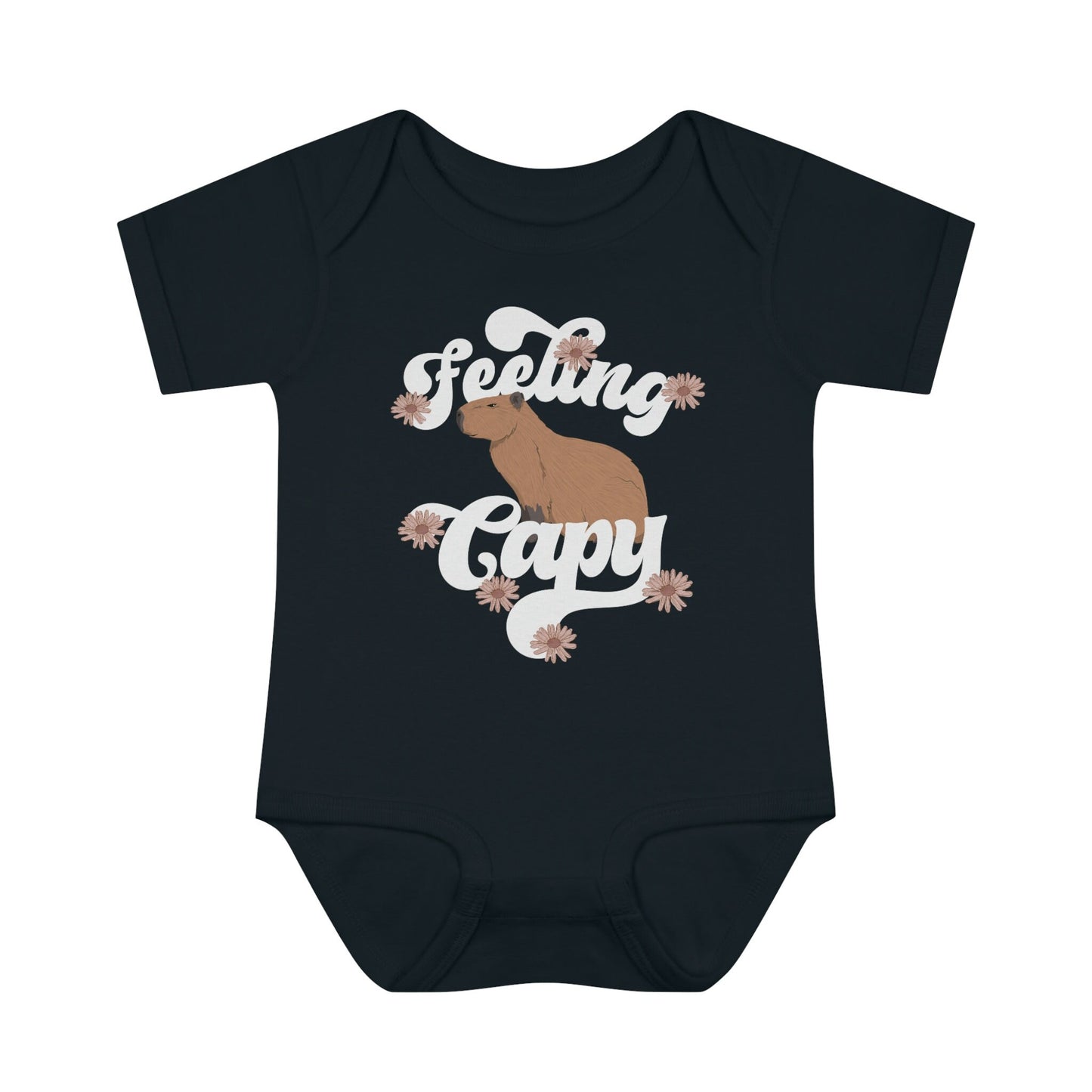 Capybara Bodysuit, Baby Girl Bodysuit, Retro Flowers Animal Bodysuit Capybara Tee For Baby, Feeling Capy Baby, Cute Animal Baby Girl Clothes