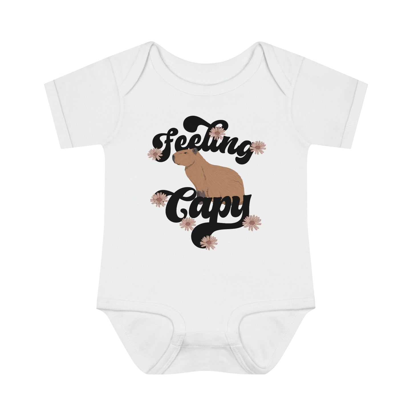 Capybara Bodysuit, Baby Girl Bodysuit, Retro Flowers Animal Bodysuit Capybara Tee For Baby, Feeling Capy Baby, Cute Animal Baby Girl Clothes