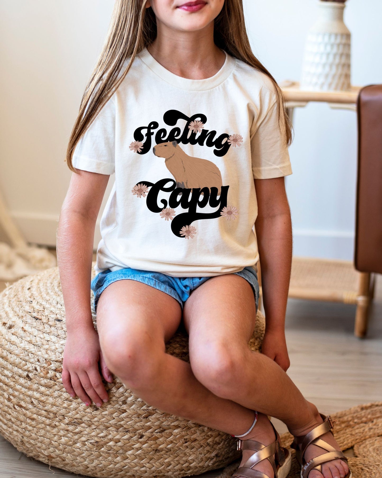 Capybara Shirt for Kids, Retro Flowers Capybara Tee Capybara T-shirt For Girls Toddler Capybara Shirt Retro Tees for Kids Cute Animal Shirts