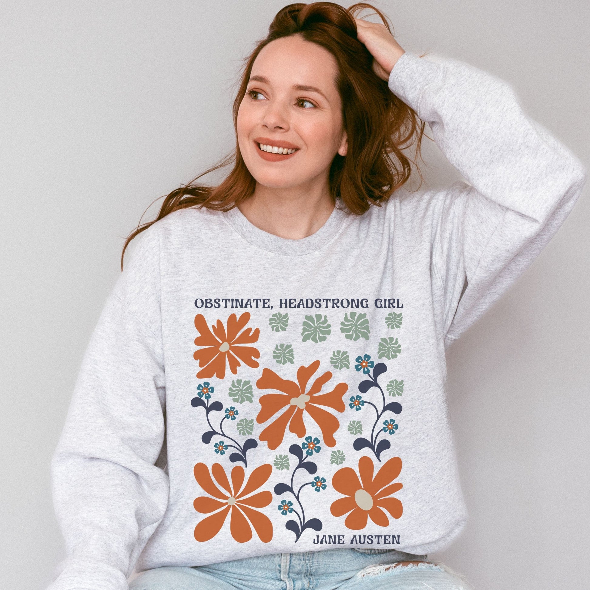 Obstinate Headstrong Girl, Jane Austen Shirt, Cottagecore Sweatshirt Pride and Prejudice Feminist Sweatshirt Abstract Wild Flower Sweatshirt