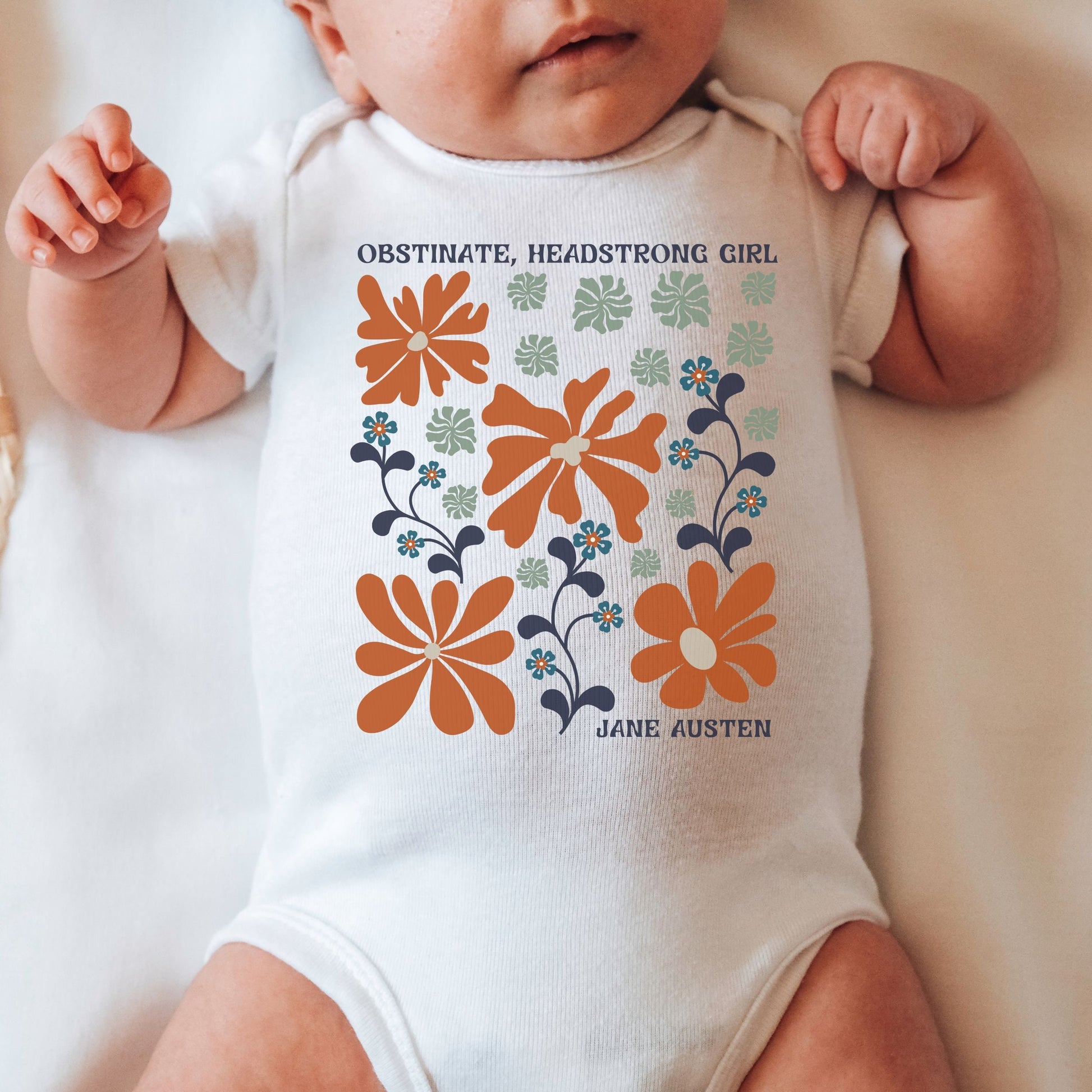 Obstinate Headstrong Girl, Jane Austen Baby Pride and Prejudice Feminist Baby Bodysuit Cottagecore Baby Girl Clothes Book Baby Shower