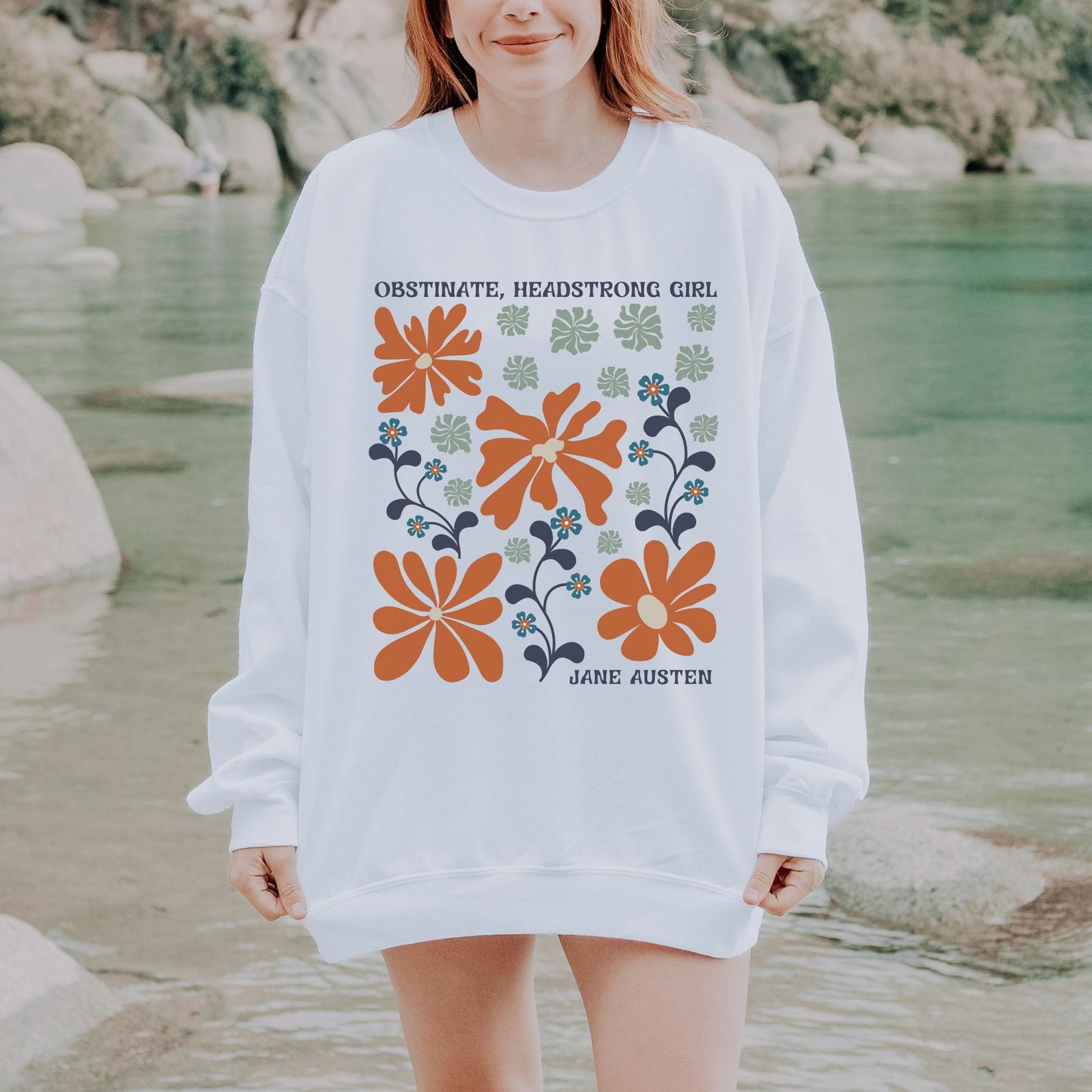 Obstinate Headstrong Girl, Jane Austen Shirt, Cottagecore Sweatshirt Pride and Prejudice Feminist Sweatshirt Abstract Wild Flower Sweatshirt