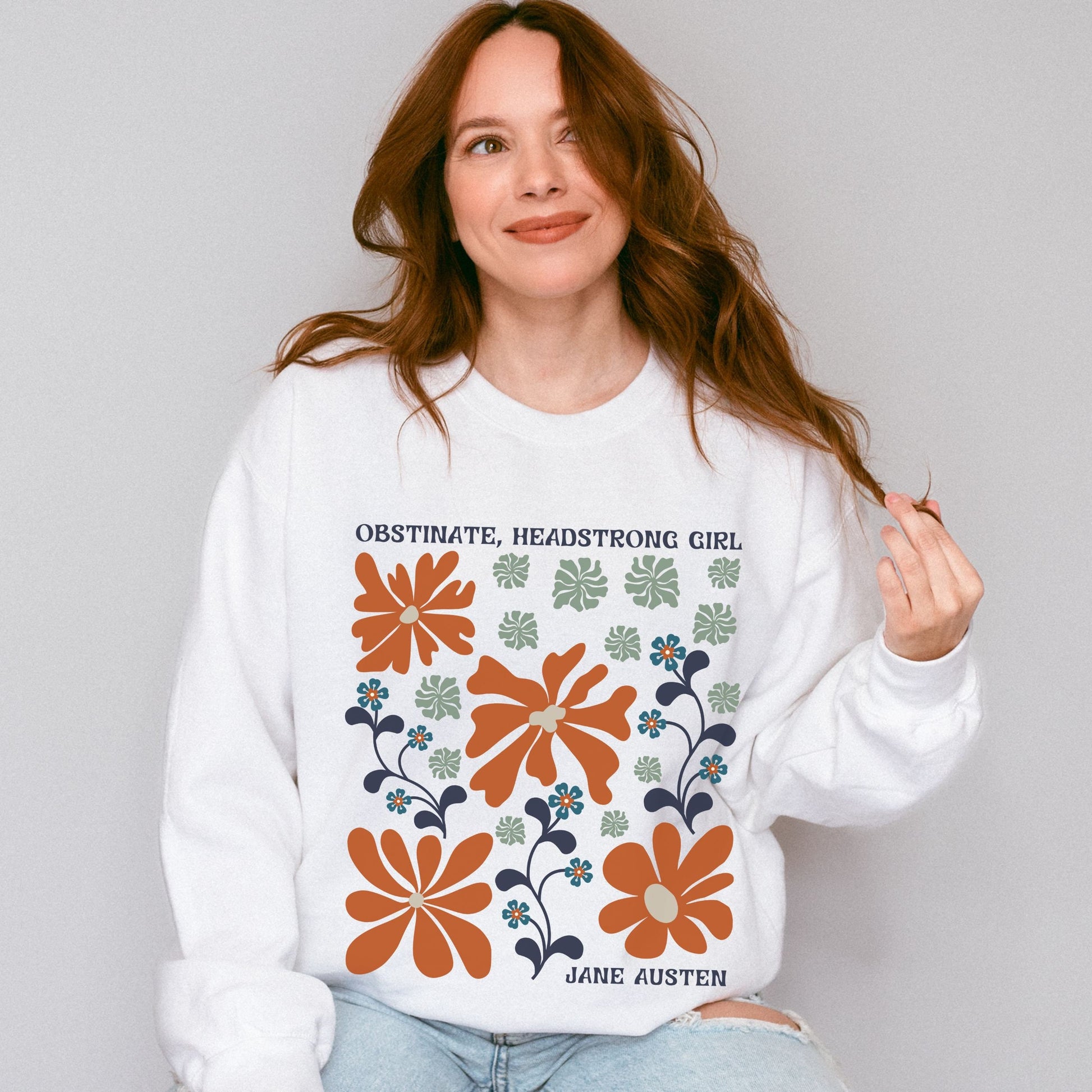 Obstinate Headstrong Girl, Jane Austen Shirt, Cottagecore Sweatshirt Pride and Prejudice Feminist Sweatshirt Abstract Wild Flower Sweatshirt