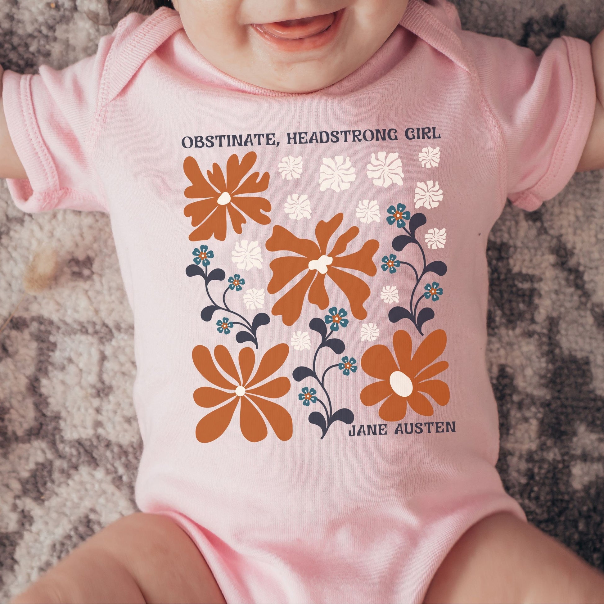 Obstinate Headstrong Girl, Jane Austen Baby Pride and Prejudice Feminist Baby Bodysuit Cottagecore Baby Girl Clothes Book Baby Shower