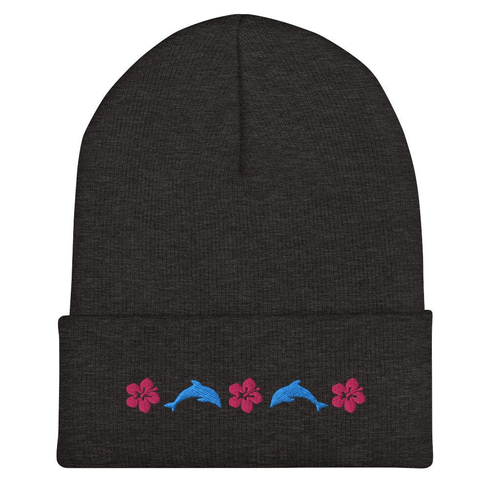 Dolphin Beanie Hibiscus Flower Rolled Cuff Beanie Hat