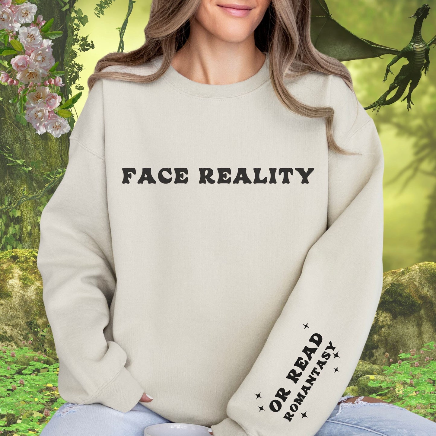 Romantasy Reader Sweatshirt Face Reality or Read Romantasy Bookish Things Book Club Sweatshirt Reading Sweatshirt