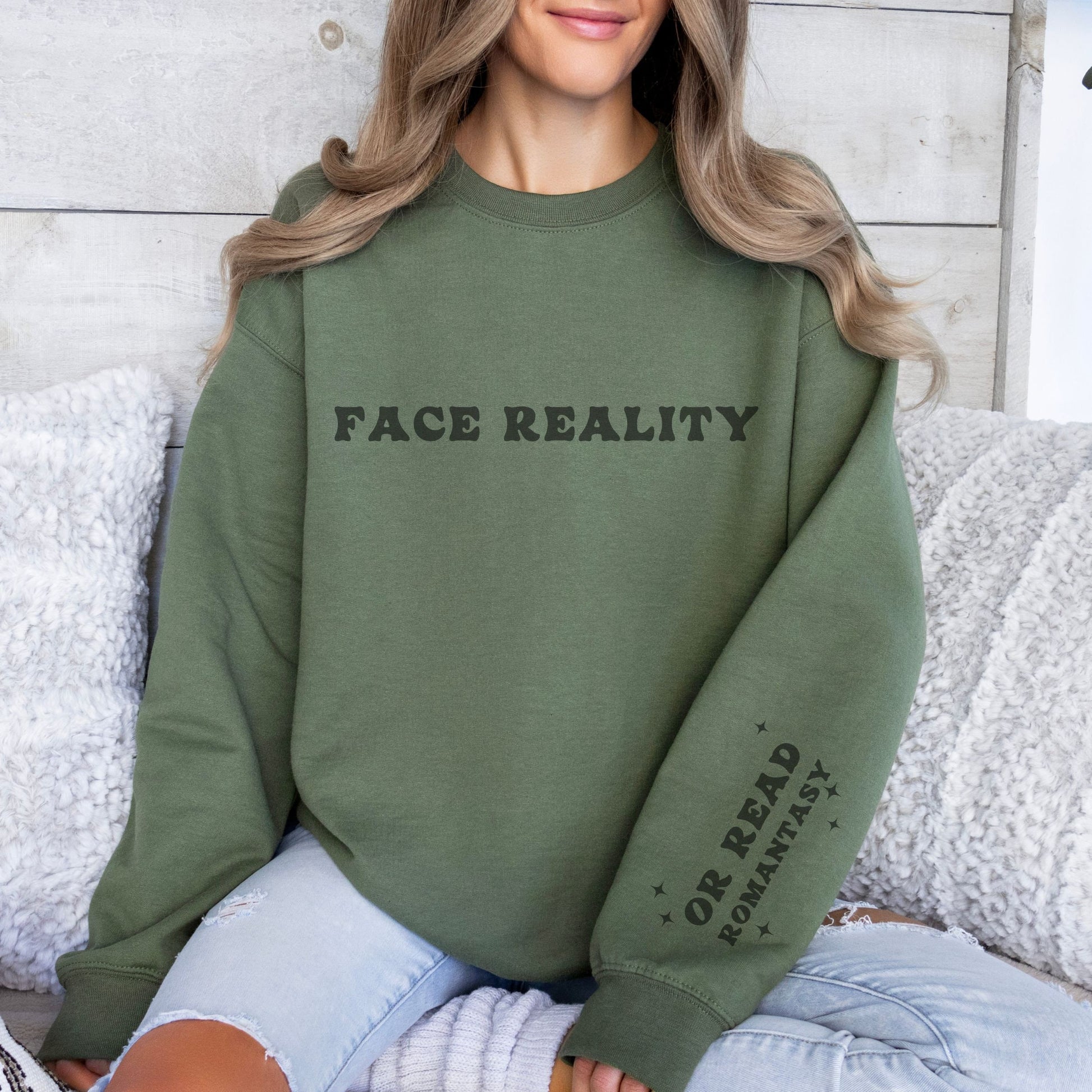 Romantasy Reader Sweatshirt Face Reality or Read Romantasy Bookish Things Book Club Sweatshirt Reading Sweatshirt