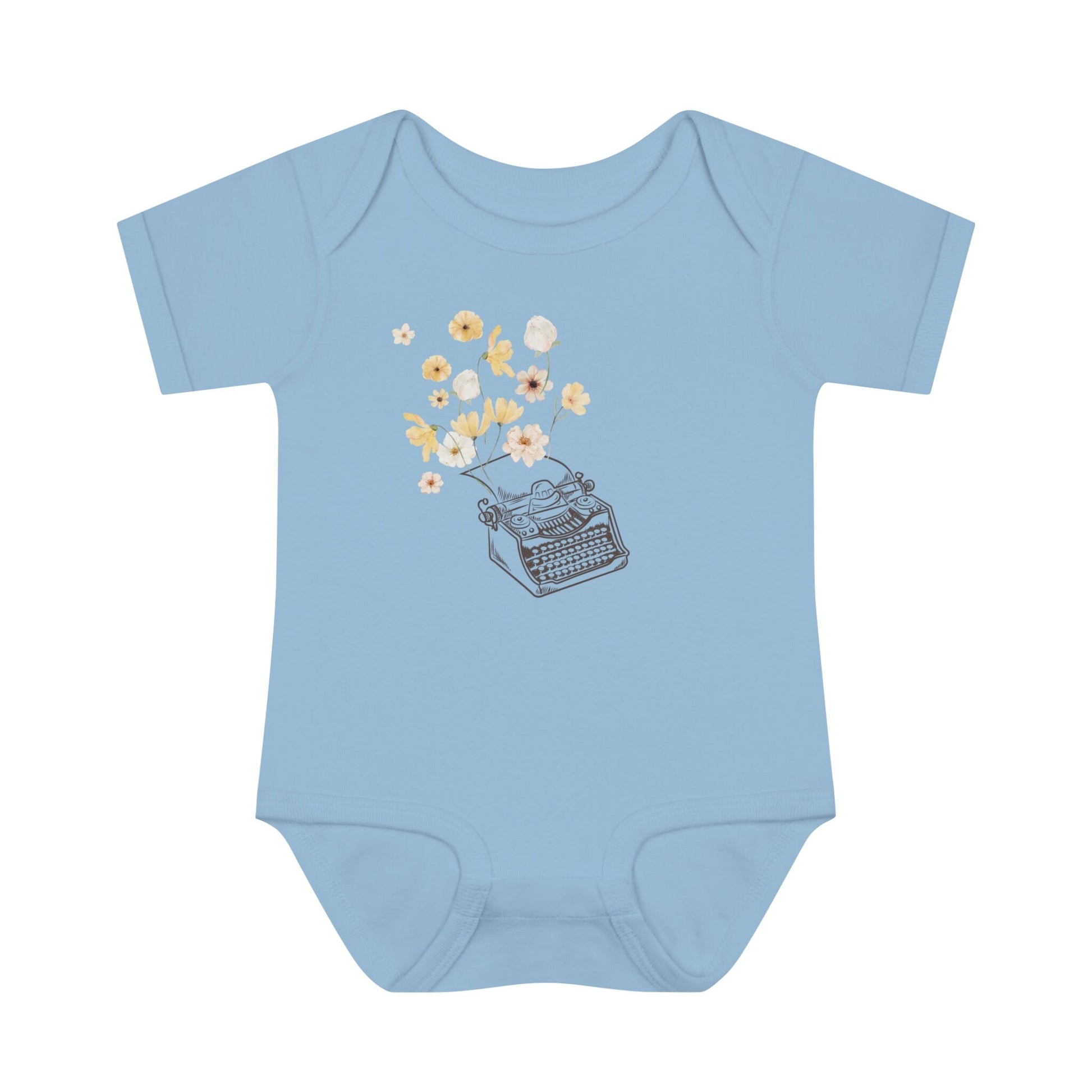 Typewriter Floral Baby Bodysuit, Retro Typewriter Shirt, Vintage Typewriter Academia Baby Clothes Cottagecore Baby Wildflowers Bodysuit