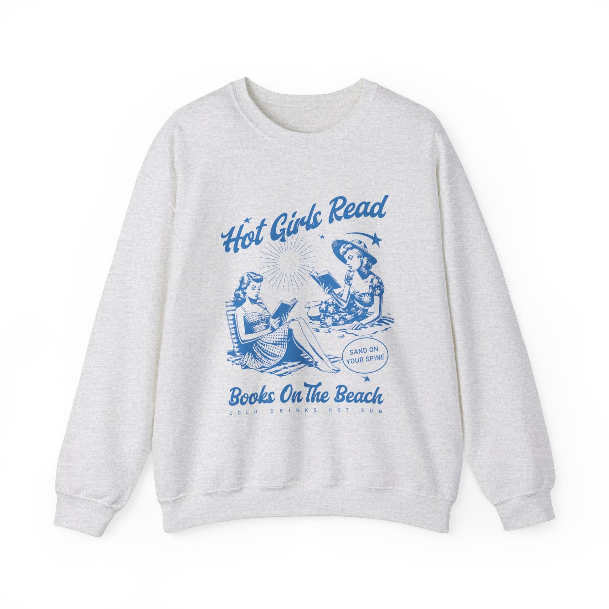 Hot Girls Read Books on the Beach Sweatshirt, Beachy Shirts Coconut Girl Retro Reading Crewneck Booklover Gifts Sweater Smut Sweatshirt