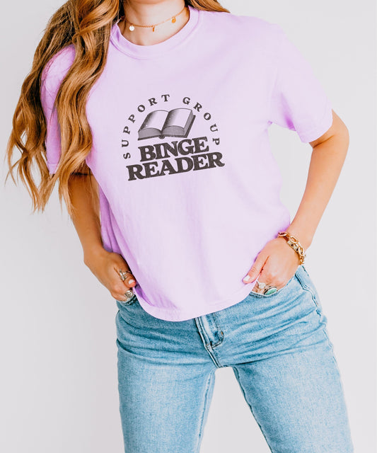 Binge Reader Support Group Semi Cropped Boxy Comfort Colors Shirt Romance Readers Shirt Bookish Tee Gift for Bookworm Book Lover Book Club