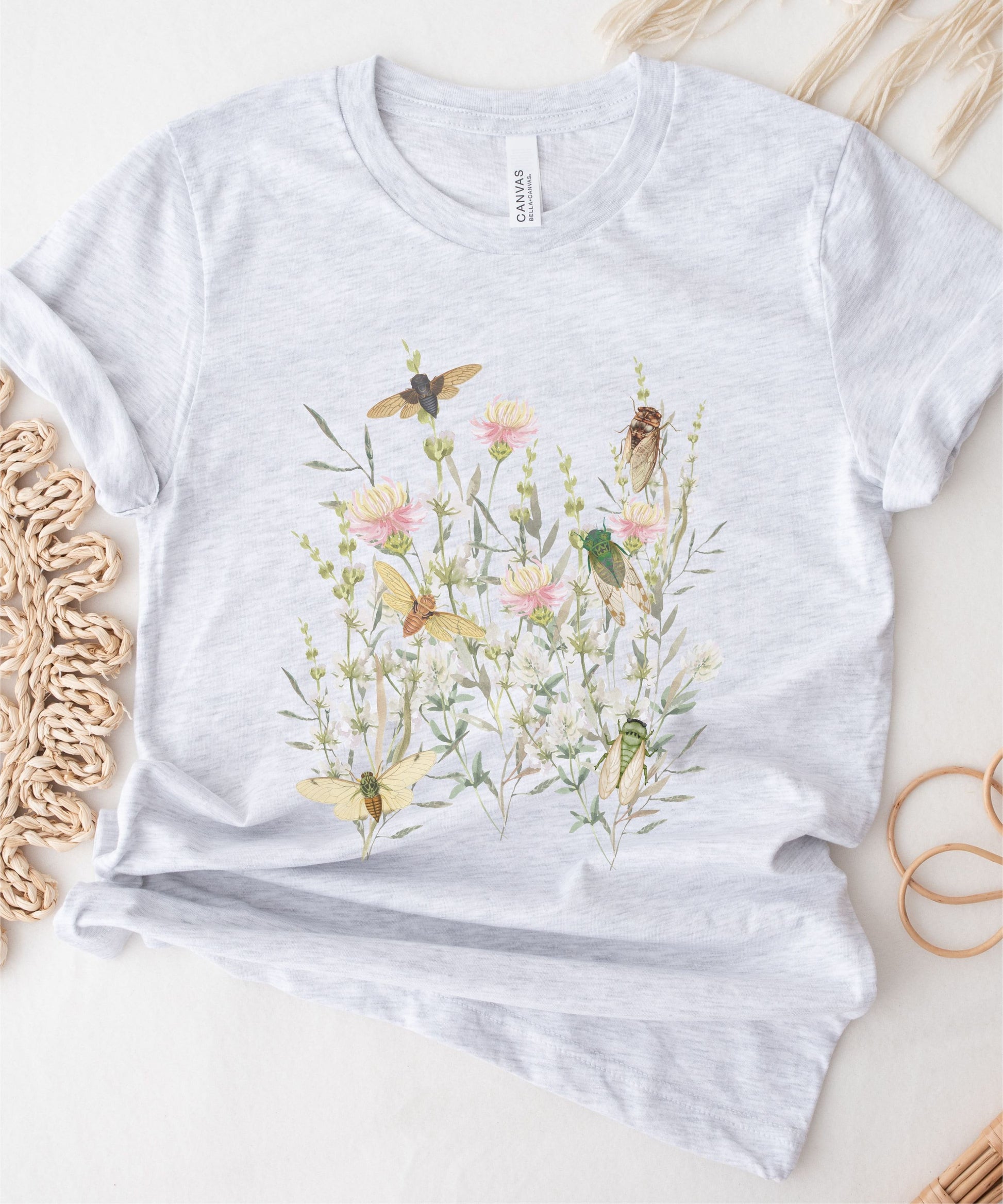 Cicada Shirt Wildflower Pressed Flowers TShirt Locust Gifts Cottagecore BOHO Forest Core Goblincore Ecology Insect Shirt Granola Girl Shirt