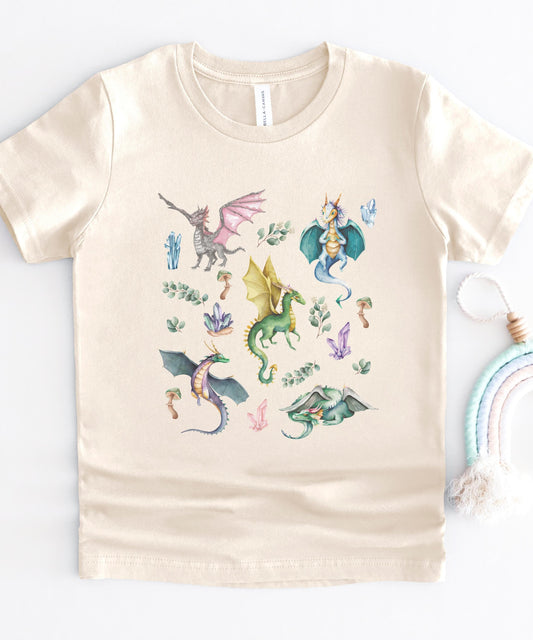 Dragon Shirt Kids Crystals Shirt Cottagecore Mushroom Shirt Fairycore Clothes Forestcore Toddler Girl Fairy Tale Dragon Birthday Party Shirt