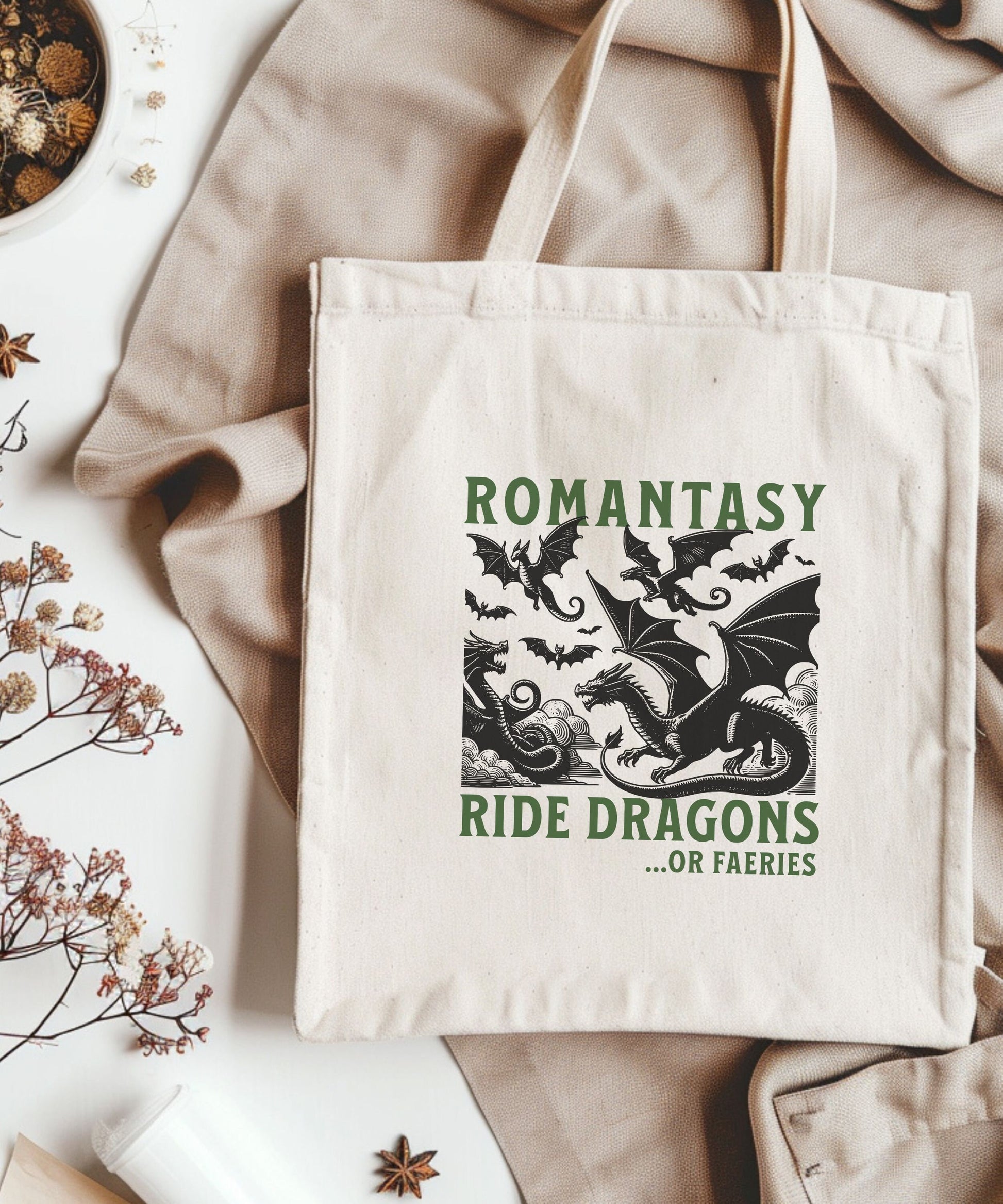 Romantasy Dragon Rider Tote Bag Romance Reader Fantasy Reader Smut Gifts Faerie Smut Book Bag Booktok Bookish Things Book Club Library Bag