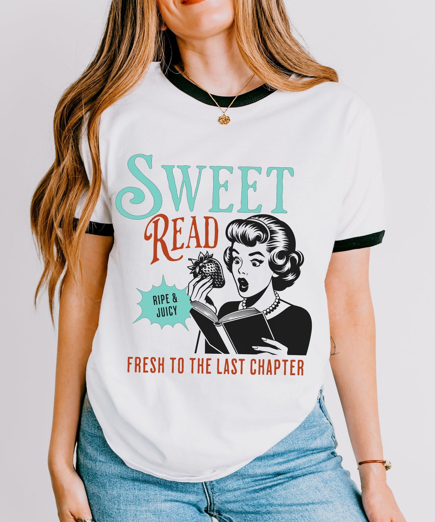 Sweet Read Strawberry Tshirt, Smut Shirt Retro Pop Art 90s Ringer Tee Bookish Things Booklover Gift Romance Reader Shirt Banned Books