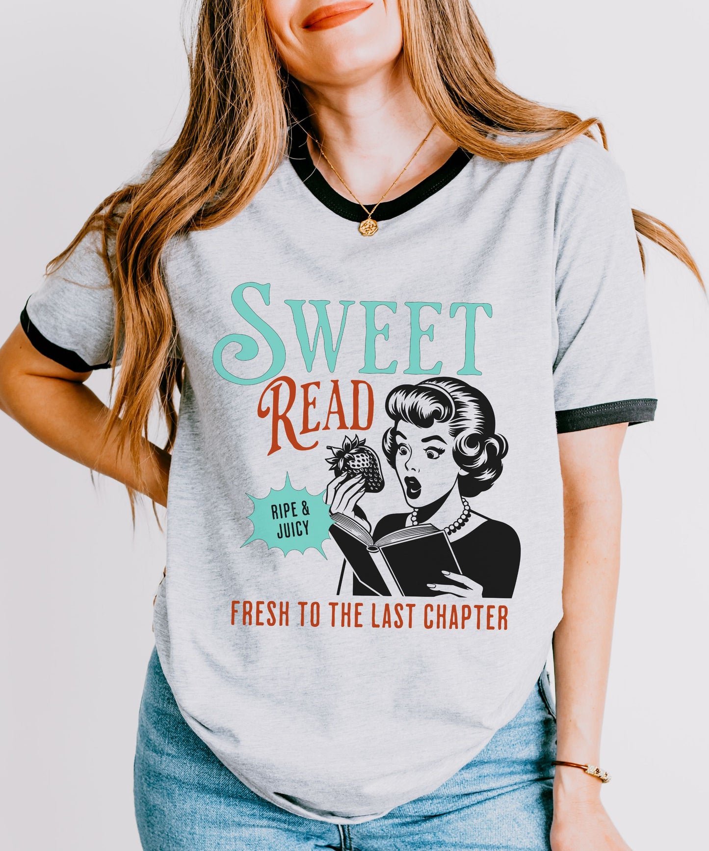 Sweet Read Strawberry Tshirt, Smut Shirt Retro Pop Art 90s Ringer Tee Bookish Things Booklover Gift Romance Reader Shirt Banned Books