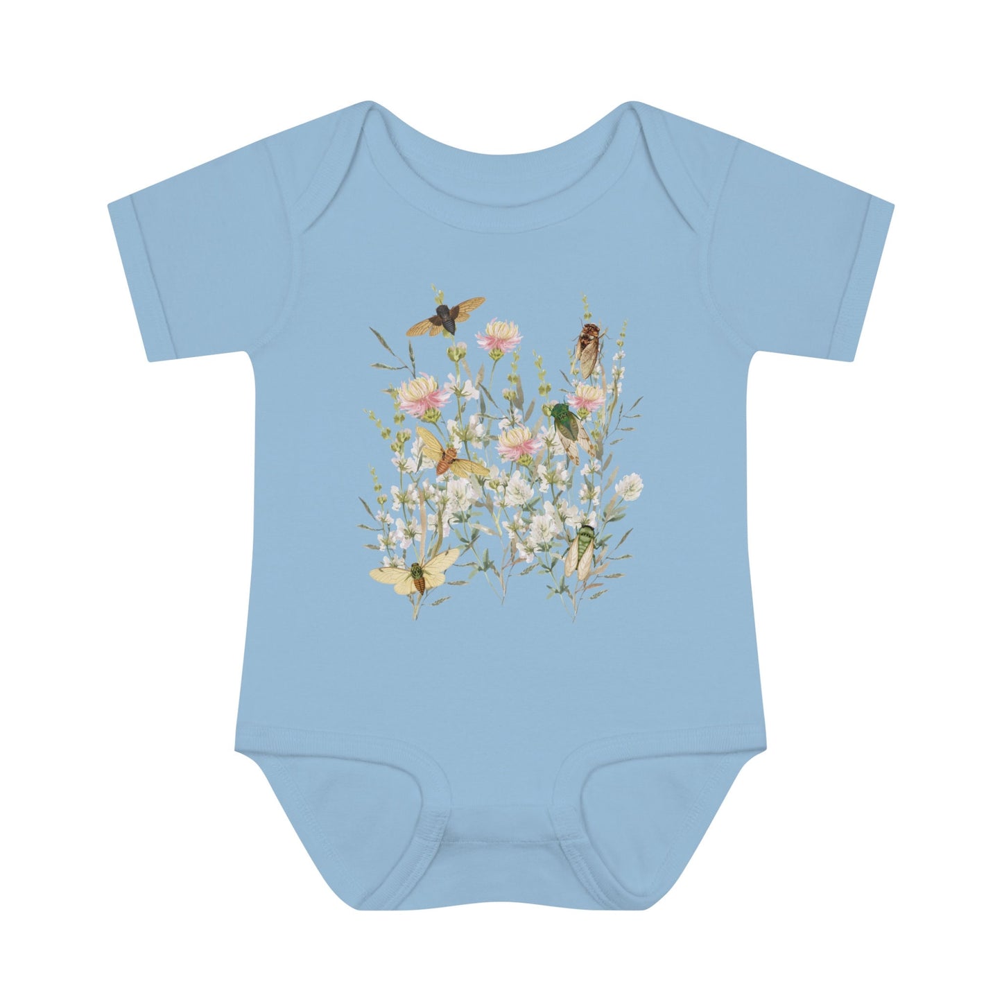 Cicada and Wild Flowers Baby Bodysuit Insect Baby Clothes Cottagecore Baby Locust Goblincore FairyCore Bodysuit Forest Core Baby Clothes