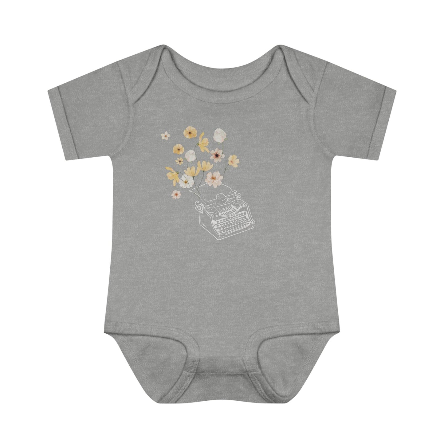 Typewriter Floral Baby Bodysuit, Retro Typewriter Shirt, Vintage Typewriter Academia Baby Clothes Cottagecore Baby Wildflowers Bodysuit