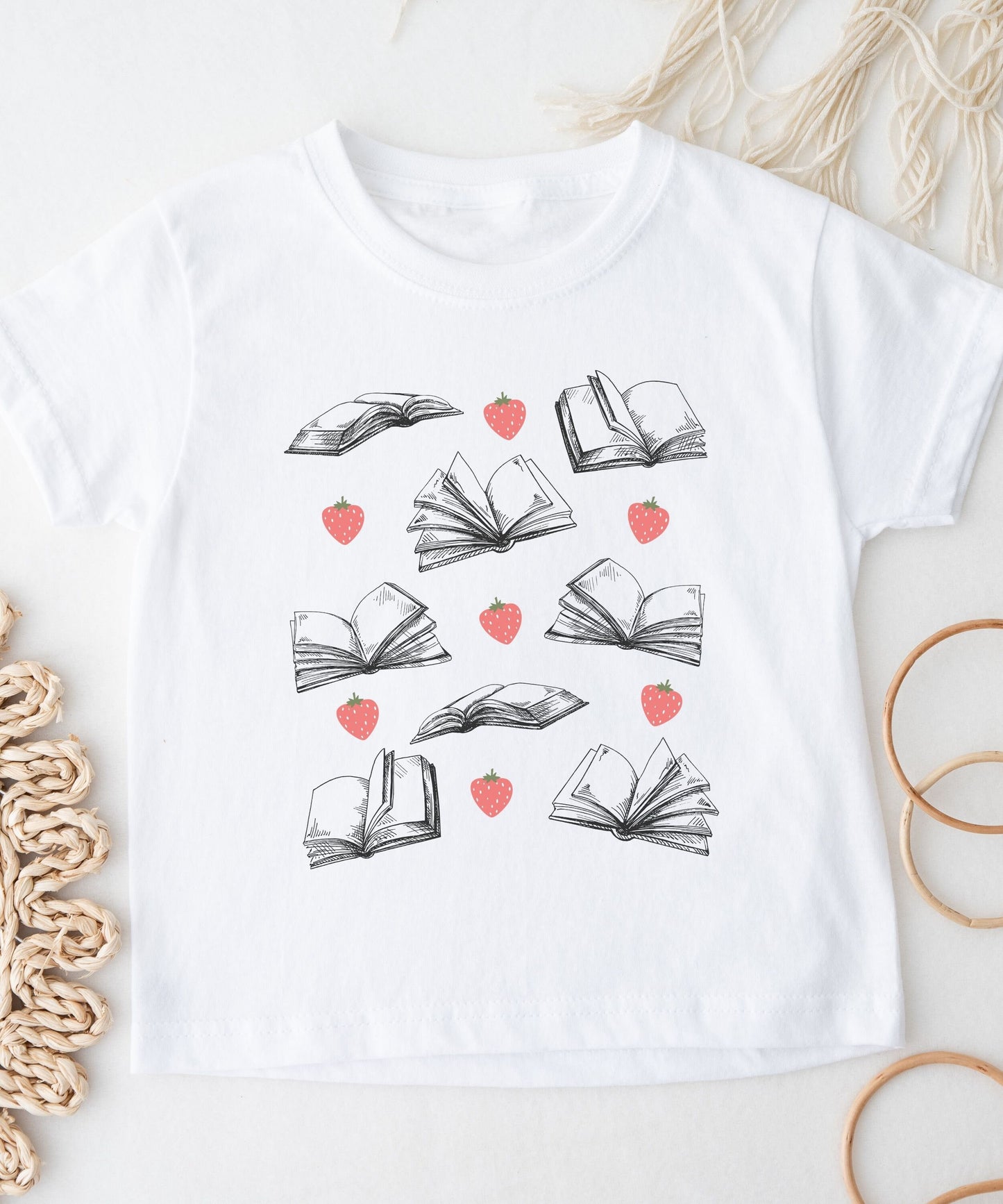 Berry and Books Shirt Kids Strawberry Shirt Toddler Girl Cottagecore Kids Clothes, Reading gift for Girl Booklover Gift Back to School Shirt