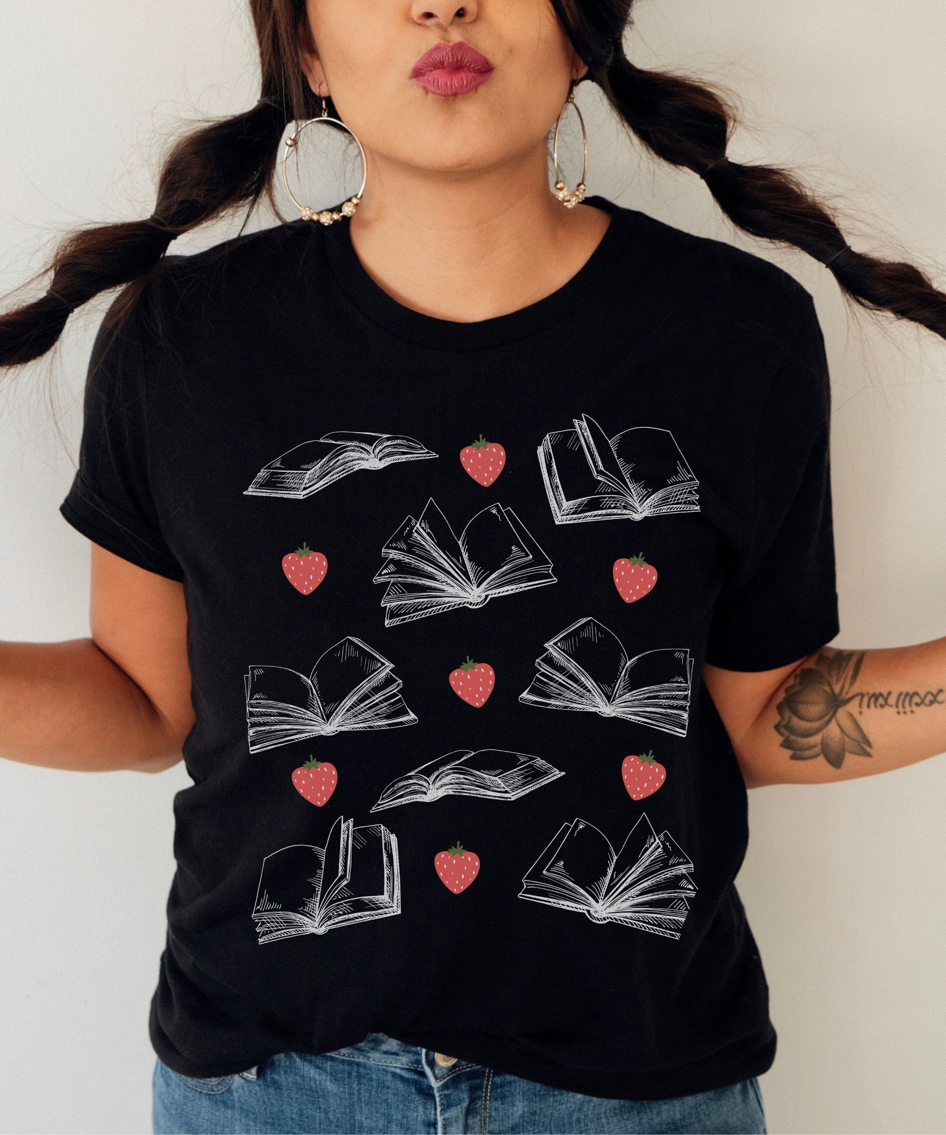 Books and Berries Shirt Strawberry Shirt Bookish T-shirts, Bookish Things Cottagecore Clothes Literary Shirt Light Academia Booklover Tee