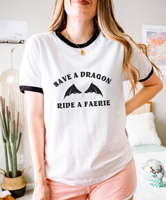 Save a Dragon Ride a Faerie Smut Shirt Ringer Tee, Bookish Things, Booktok Merch Spicy Books Shirt Romantasy Fantasy Reader Morally Grey Tee