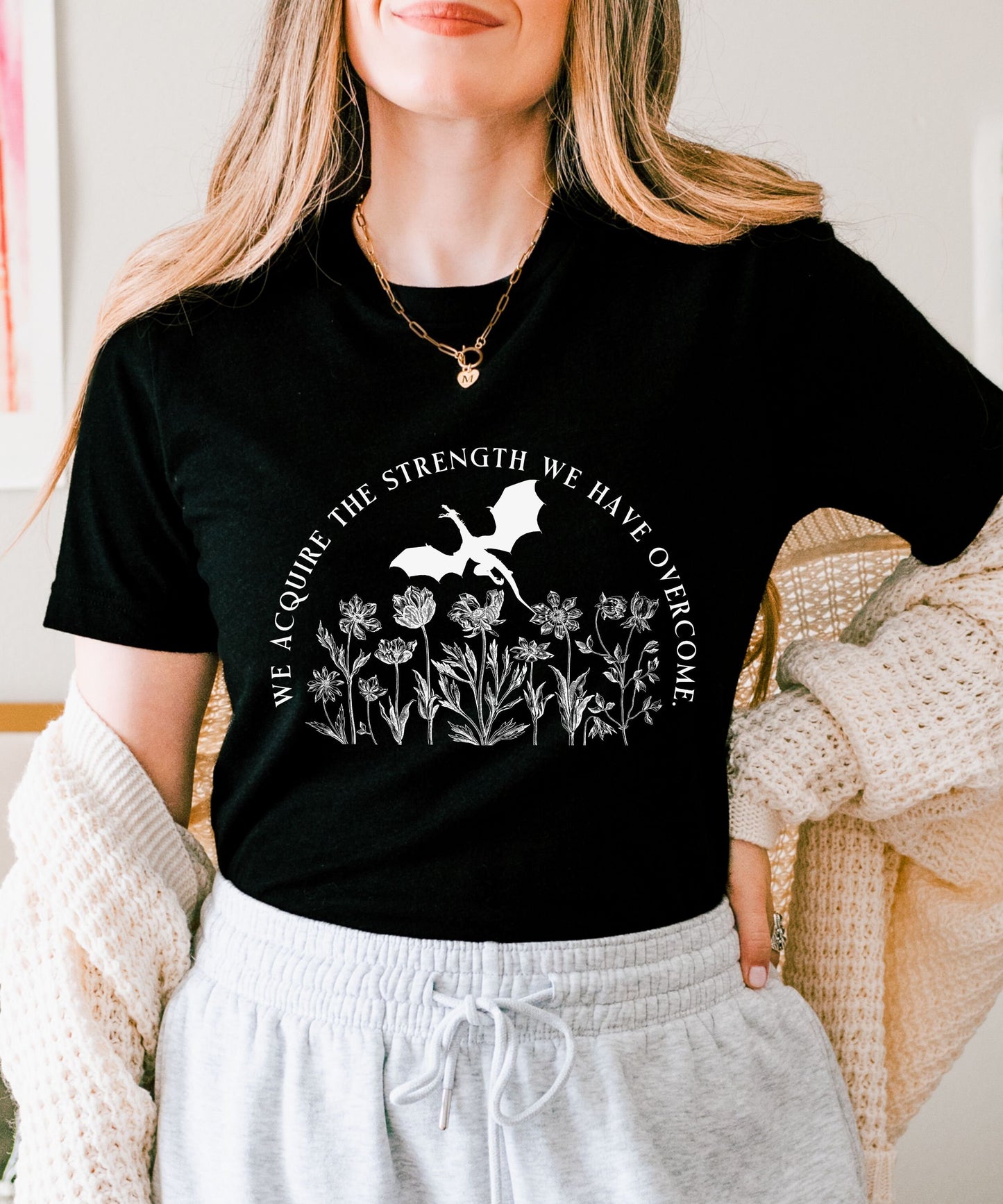 Floral Dragon Shirt, Ralph Waldo Emerson Quote Literature Shirt Dark Academia TShirt Strength Gifts Recovery Shirt Renaissance Shirt Bookish