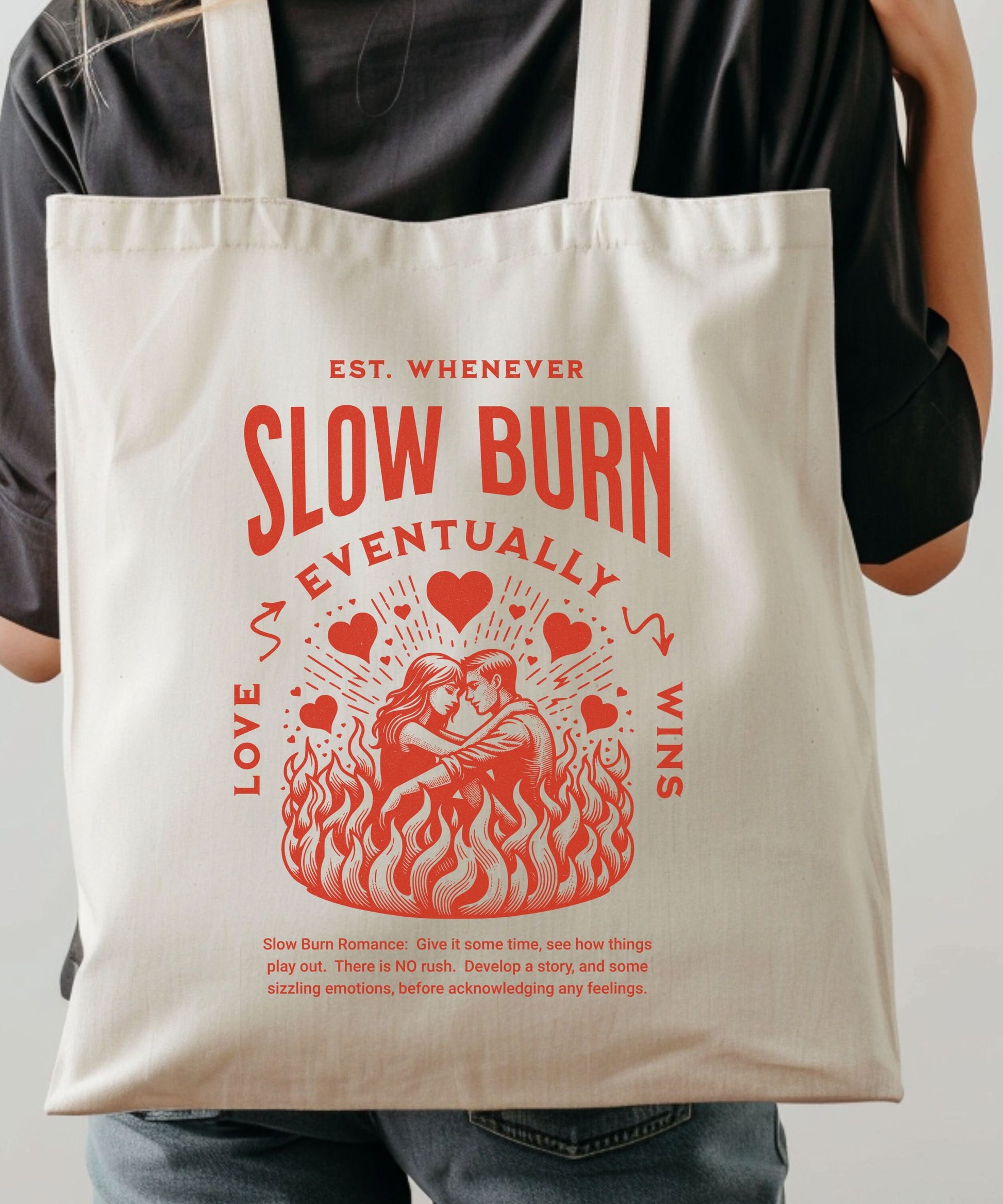 Slow Burn Book Tropes Tote Bag, Enemies to Lovers Downtown Girl Bookstagram Romantasy Booktok Merch Dark Romance Bookish Things Spicy Books