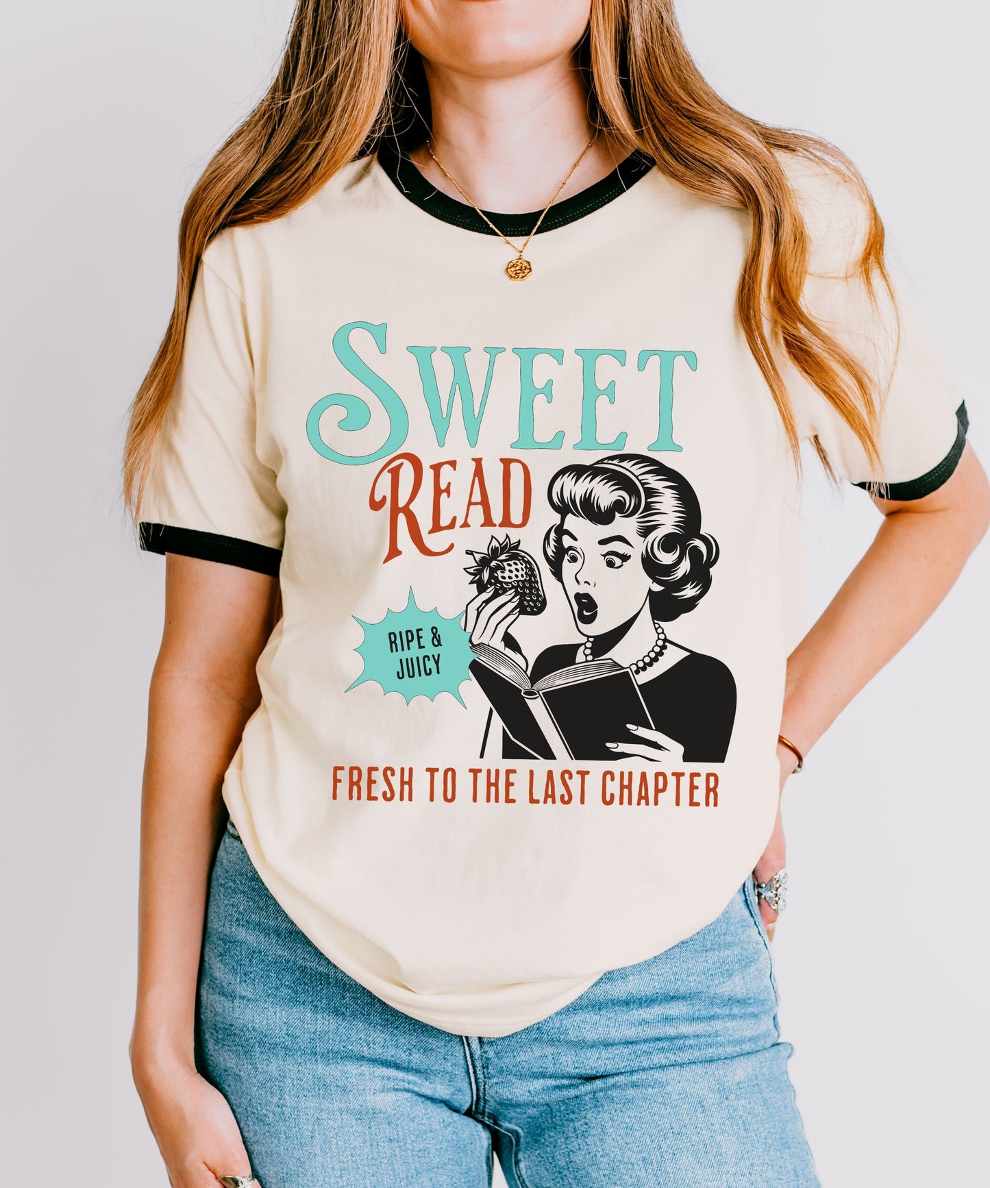 Sweet Read Strawberry Tshirt, Smut Shirt Retro Pop Art 90s Ringer Tee Bookish Things Booklover Gift Romance Reader Shirt Banned Books