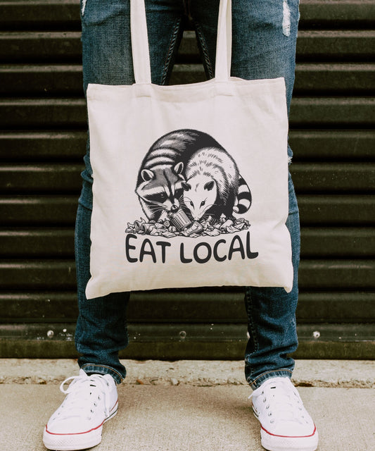 Eat Local Tote Bag, Opossum Bag Racoon Gifts Possum Gifts Goblincore Tote Bag Downtown Girl Weirdcore Animal Lover Gift Farmers Market Bag