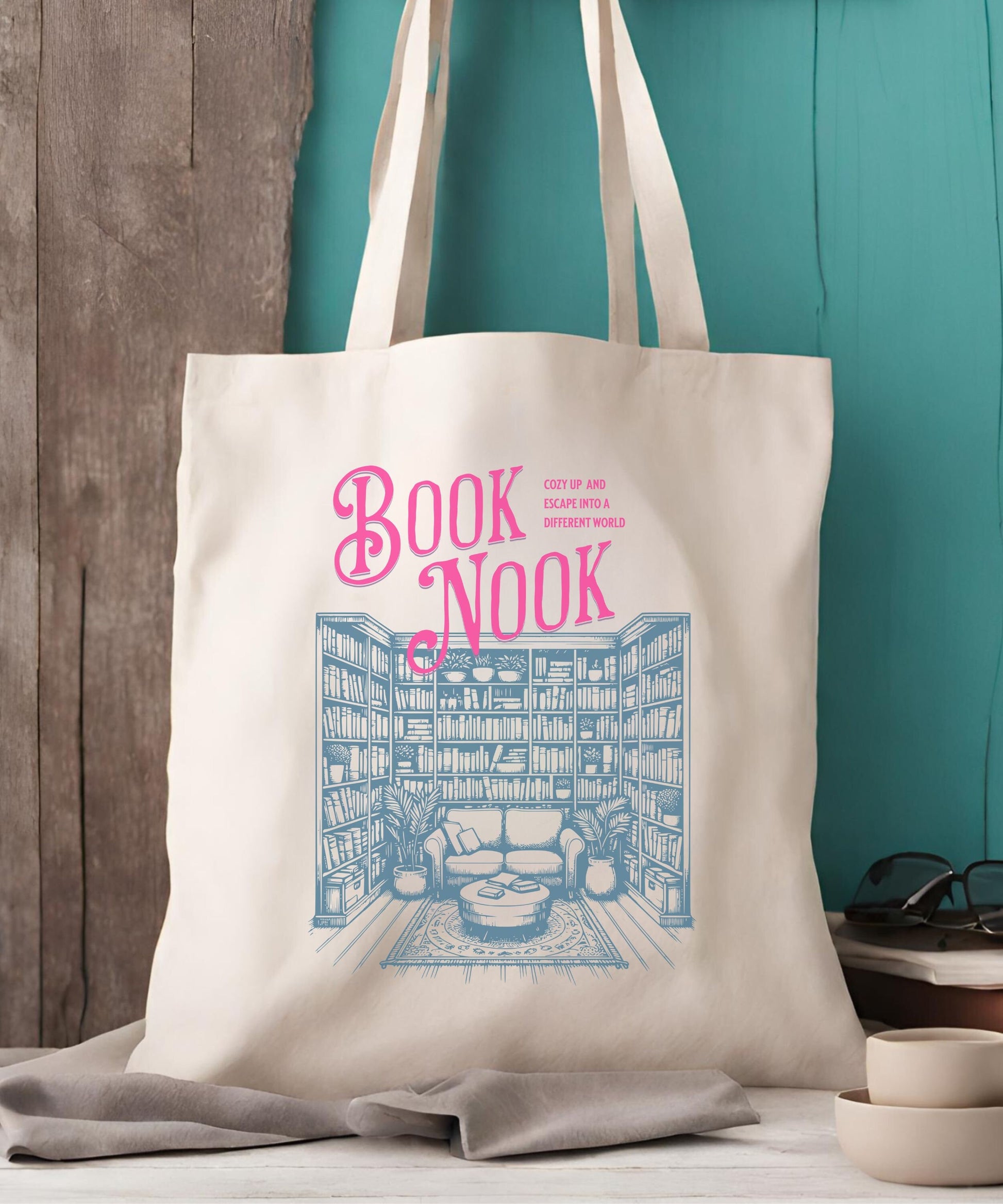 Book Nook Reading Tote Bag, Bookish Tote Bag Booktrovert Gifts for Readers Tote Bag Book Lover, Booktok Merch Library Bag Bookish Things