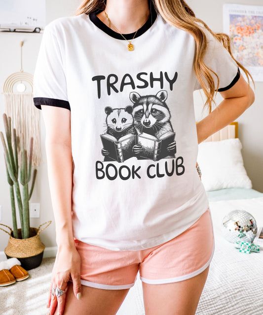 Trashy Book Club Ringer Tee, Romantashy Smut Shirt Raccoon Shirt Opossum Shirt Possum Gifts Romance Trash Reader, Downtown Girl, Spicy Books