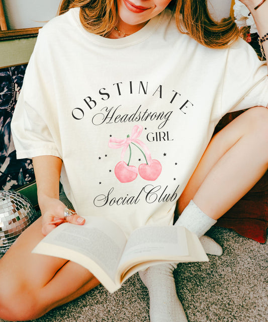 Obstinate Headstrong Girl Social Club T Shirt, Jane Austen Shirt, Feminist Jane Austen Pride and Prejudice Shirt, Coquette Bow Cherry Shirt