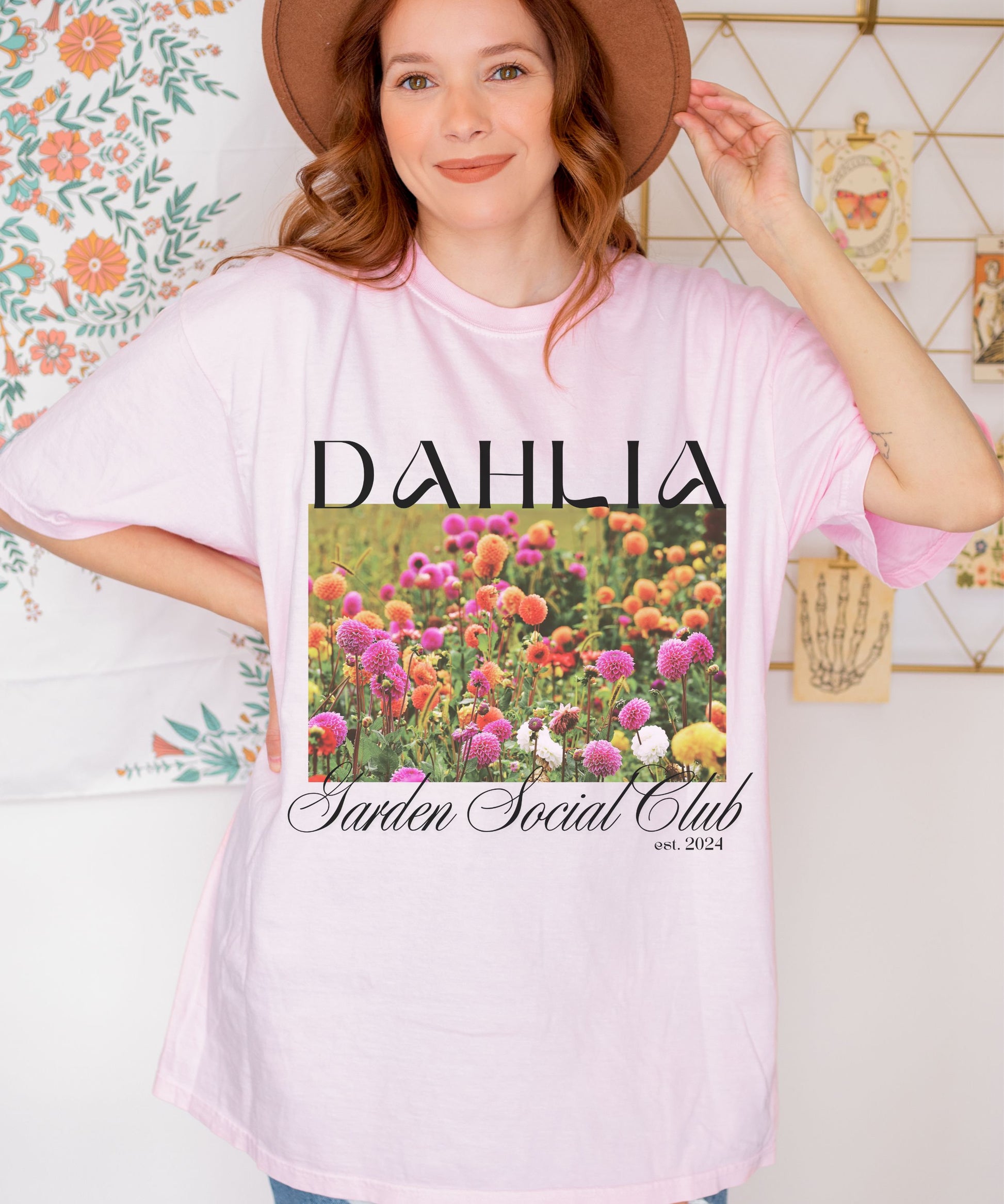 Dahlia Social Club Comfort Colors Tee, Dahlias Gift Trendy Summer Flower Shirts for Women, Dahlias Gift, Flower Gardener Wild Flowers Shirt